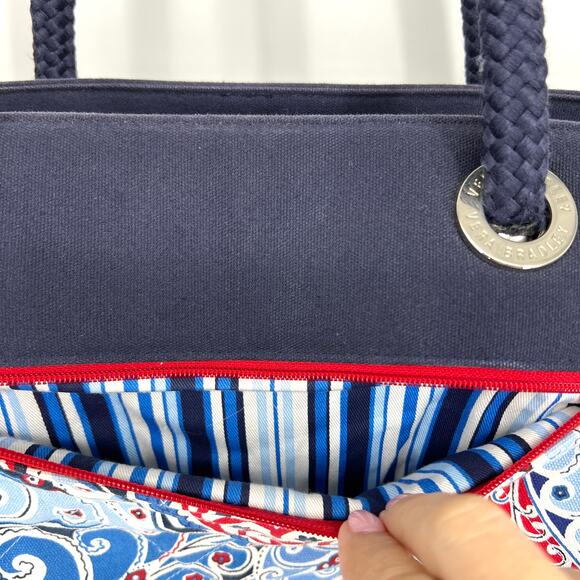 Vera Bradley Seaside Miller Grand Tote Blue Paisley Double Handle - Picture 5 of 14